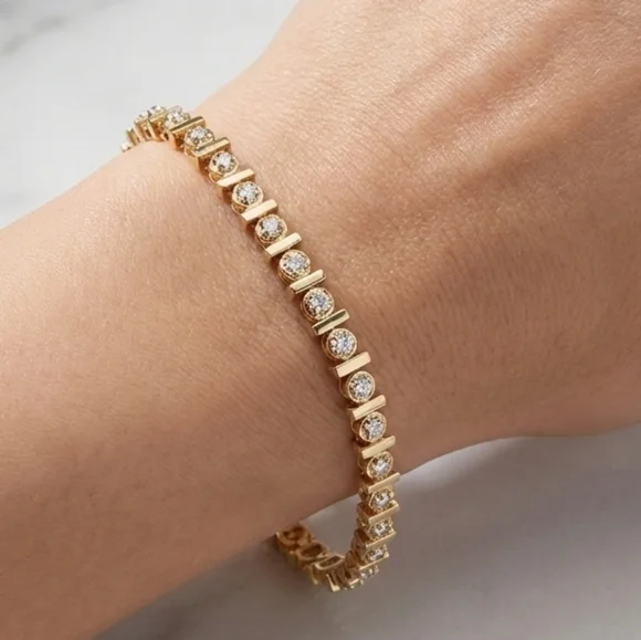 Vintage Gold Tone Sterling Silver Tennis Bracelet - Picture 1 of 11